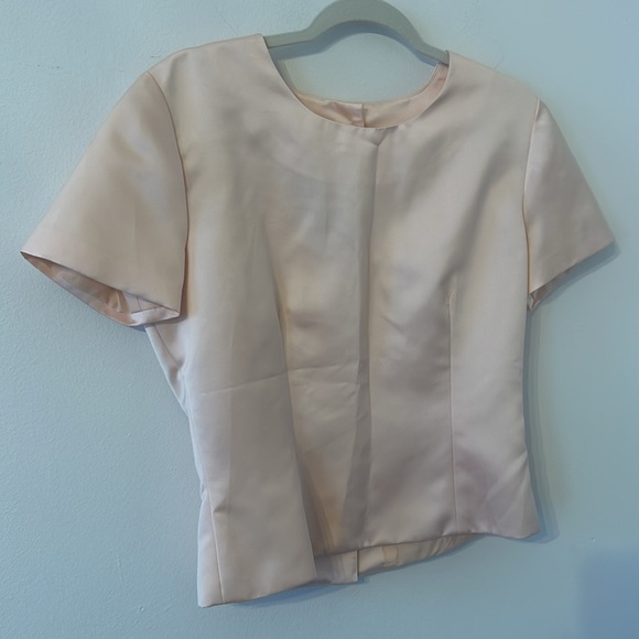 Vintage Margot Light Pink Short Sleeves Round Neck Satin Lined Top Size 8 - Picture 2 of 5